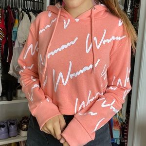 Cropped pink boohoo hoodie